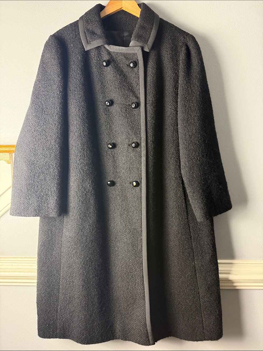 Vintage Frank Gallant wool Classic Women's Black Double-Breasted Wool Coat